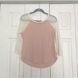 Abercrombie & Fitch White and Pink Mid-Sleeve Top